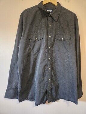 Wrangler Western Pearl Snap Pinstripe Long Sleeve Shirt Black White Mens XL